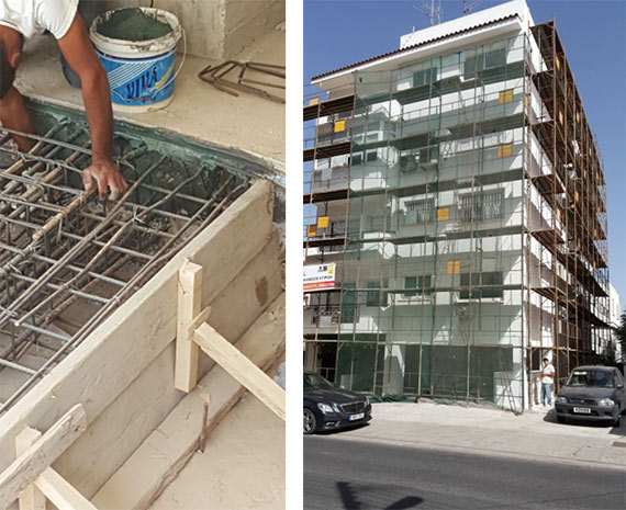 Ενισχύσεις σκυροδέματος και σκαλωσιά κτιρίου